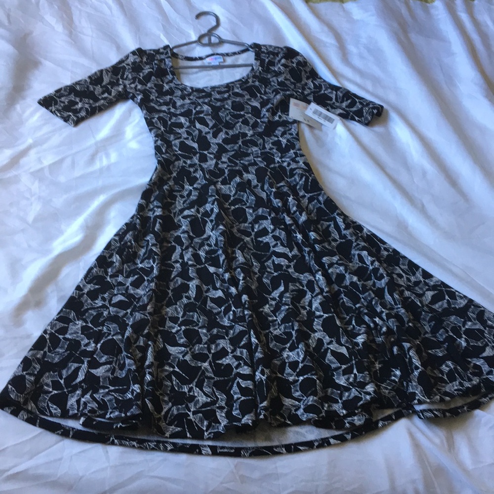 Lularoe XS Nicole dress black/white birds NWT